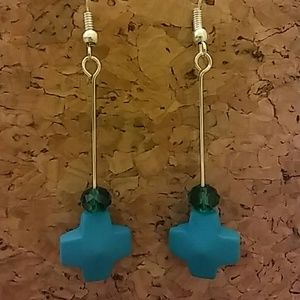 Teal Blue Cross Earrings